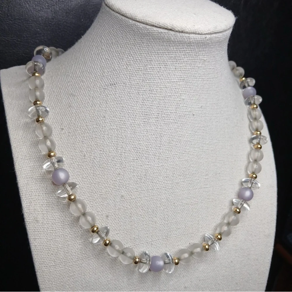 Vintage NAPIER Necklace Clear And Opalescent Lucite Beads